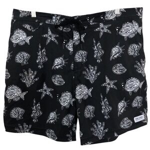 Banks Journal Mens Nautical‎ Fish Shell Print Board Shorts Black White Size 38